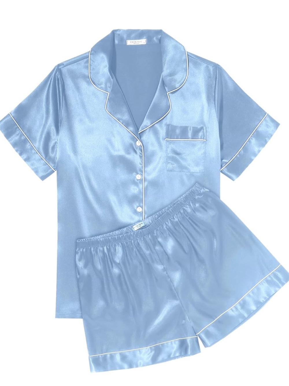 Women’s Satin Pajama Light Blue Shorts Set- Ekouaer- Multiple Sizes Available